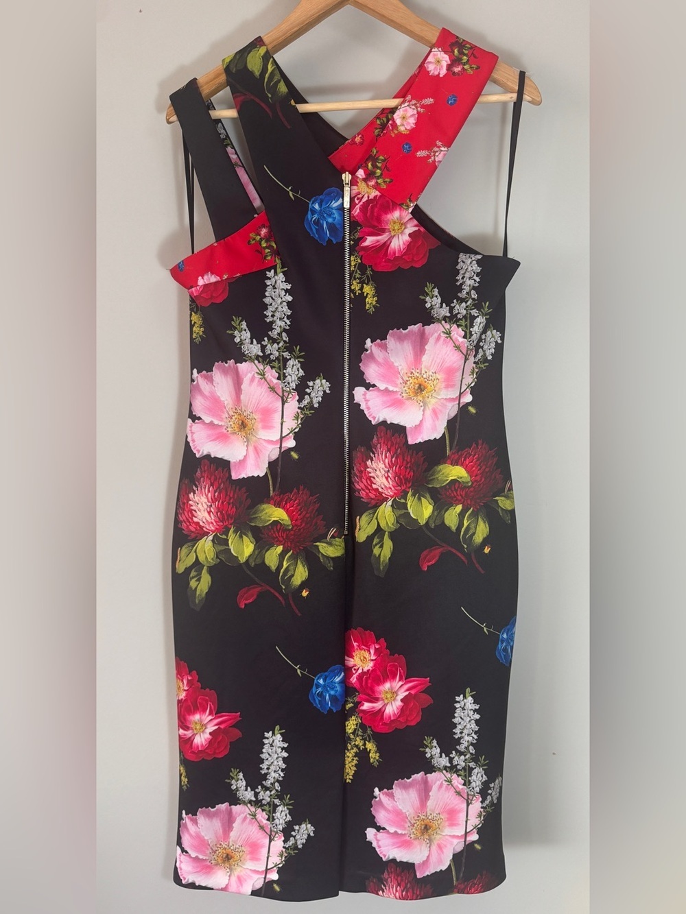 Ted Baker Polayo Berry Sundae Asymmetric Floral Sheath Dress TB 5 US 12 XL - Picture 7 of 15